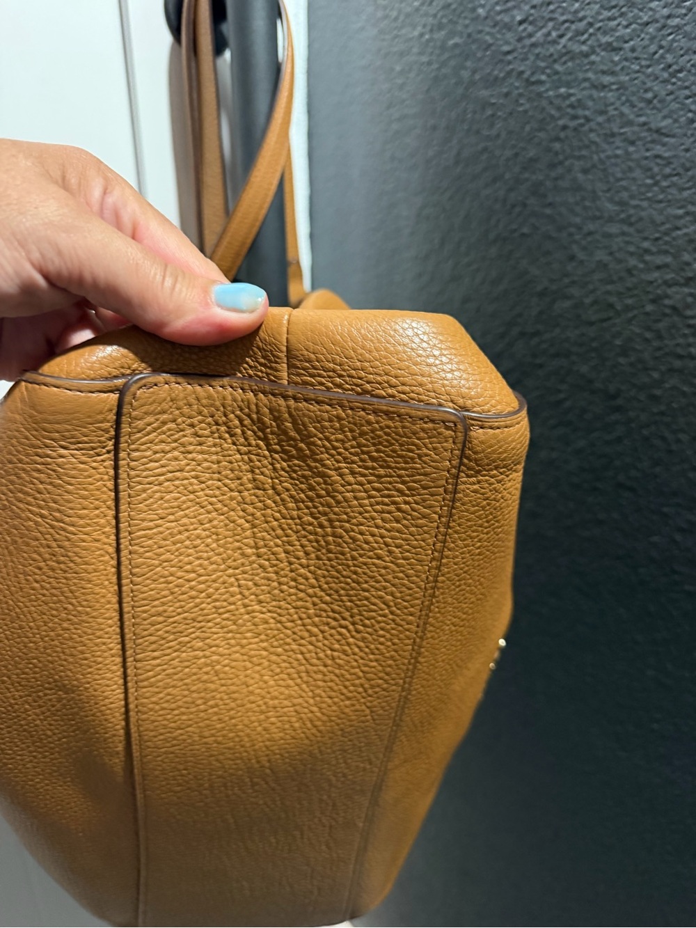 Coach Tan Pebbled Leather Shoulder Bag with Floral Charm - Picture 5 of 16